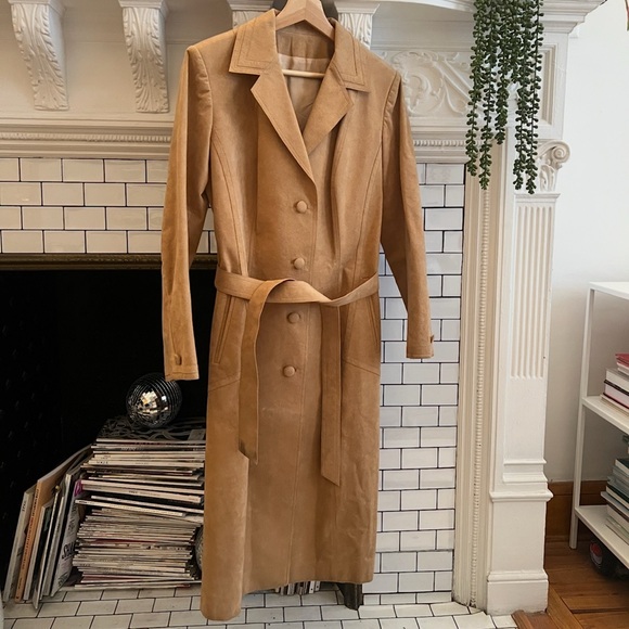 Suede Elegant Tan Trench Coat - Picture 2 of 5